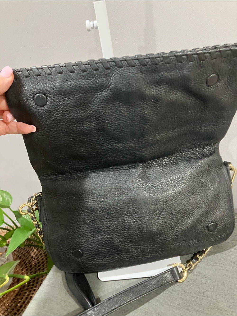 Tory Burch Black Leather Crossbody Fold-Over Bag - Picture 3 of 8